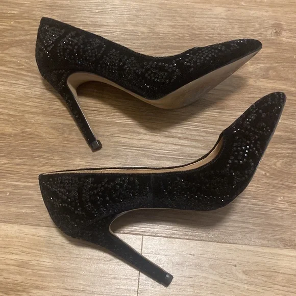 Zara Basic Black Velvet & Sparkle Pointed Toe Pumps - Picture 4 of 7